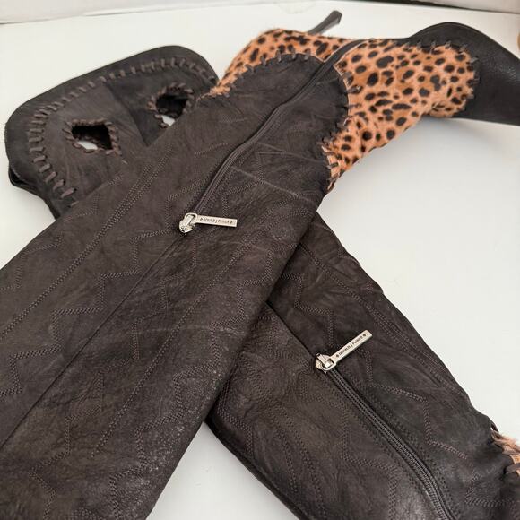 Donald J. Pliner Couture SIGNED boots leather calf hair animal print 7.5 - Picture 14 of 16